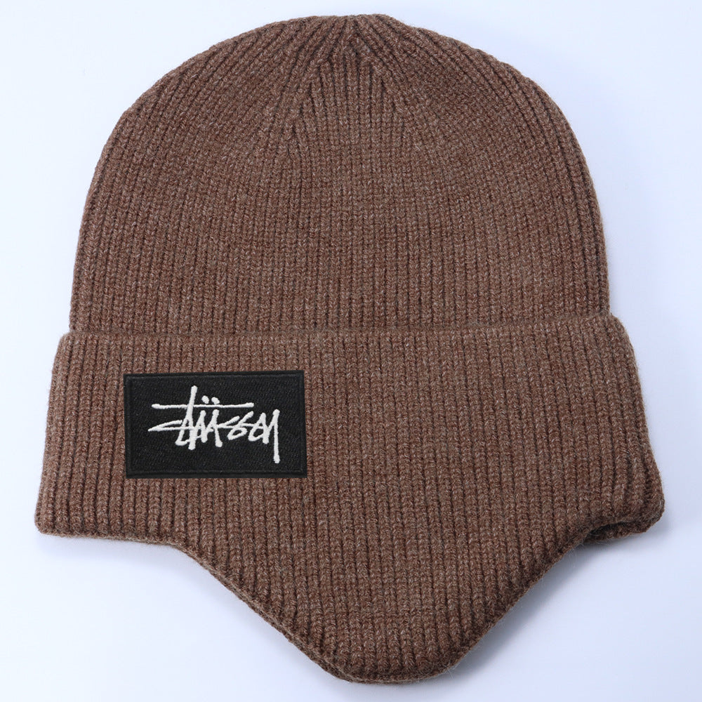 Stussy Hat Winter Knitted Hat Men's and Women's Warm Ear Protector Outdoor Wool Hat
