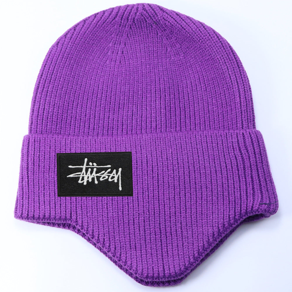 Stussy Hat Winter Knitted Hat Men's and Women's Warm Ear Protector Outdoor Wool Hat